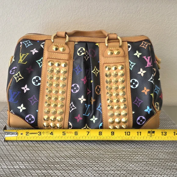 Louis Vuitton Black Monogram Multicolor Murakami Gold Studded Courtney Satchel - Picture 13 of 15